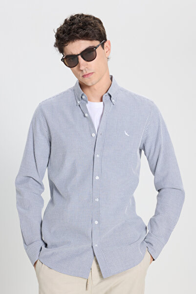 ALTINYILDIZ CLASSICS Men's Navy Blue-White 100% Cotton Slim Fit Slim Fit Butt...