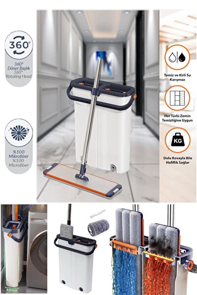 Hansel PRO Kovalı Kendinden Sıkmalı Mop Temiz Kirli Su 2 Hazneli Cam Duvar Ze...