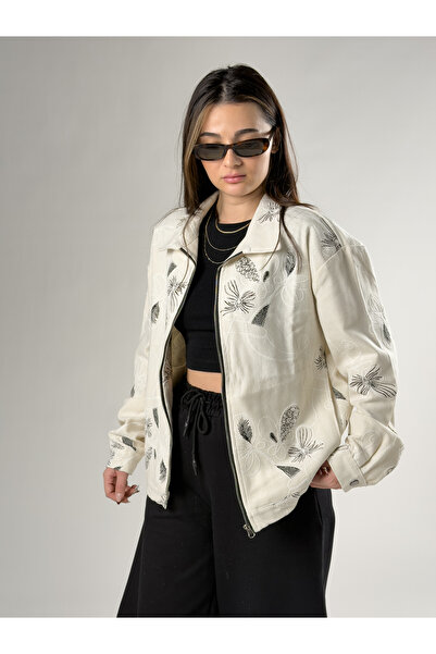 COCOPELLI Embroidery Detailed Ecru Women's Jacket Coc2735