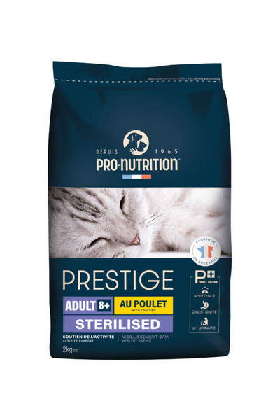 Pro Nutrition بريستيج للقطط البالغة 8 سنوات فأكثر، دجاج معقم، 2 كجم