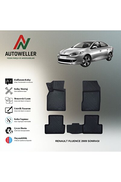 AutoWeller Renault Fluence 2009 Sonrası Havuzlu 3D TPE Oto Paspas Takımı