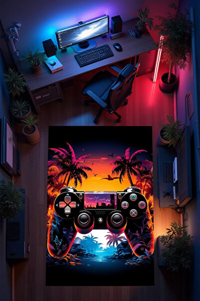 THEMODERNHANE Gamer Genç Odası Halısı Kaymaz Taban Makinede Yıkanabilir Gamin...