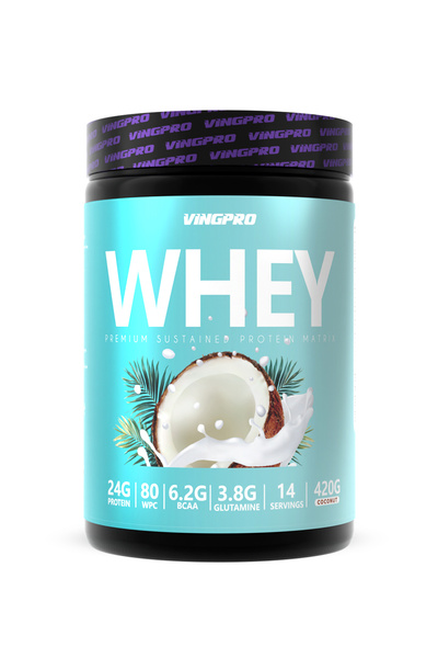 vingpro بروتين مصل اللبن برو WPC80 420 جرام 14 حصة بنكهة جوز الهند