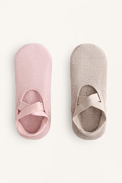 Oysho 2 pairs of cotton blend yoga and Pilates socks with crossover straps