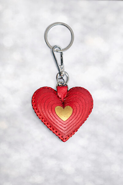 Durush Collection سلسلة مفاتيح على شكل قلب أحمر من الجلد الحقيقي
