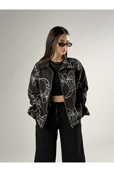 COCOPELLI Embroidery Detailed Brown Women's Jacket Coc2736