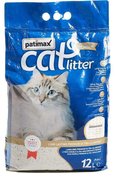 Patimax بنتونيت، رمل قطط فاخر طويل الأمد ومتكتل للغاية، 12 لتر (بدون رائحة)