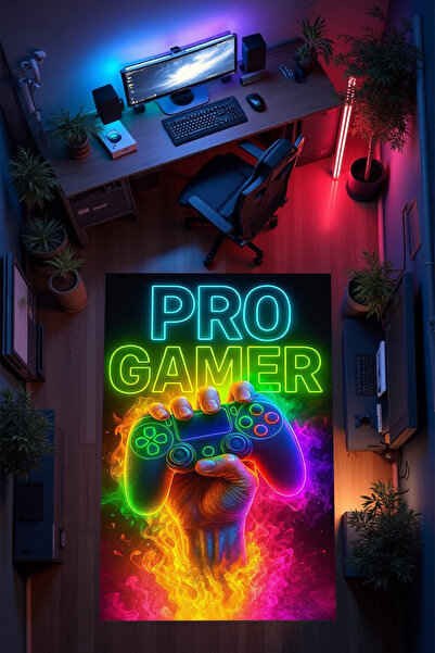 THEMODERNHANE Gamer Genç Odası Halısı Kaymaz Taban Makinede Yıkanabilir Gamin...