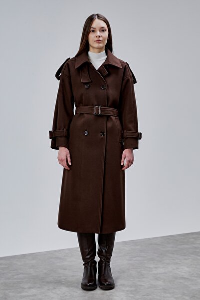 Bolivente Bitter Brown Belted Oversized Cashmere Coat 44577