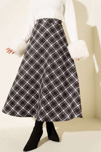 VOLT CLOTHİNG Plaid Scuba Skirt with Elastic Waist