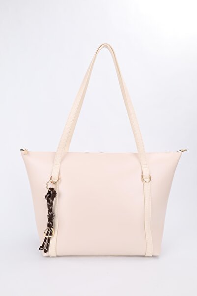 NOTHING Kadın Krem Halka Charm Detaylı Fermuarlı Omuz Çantası En42 Boy27 Sofia