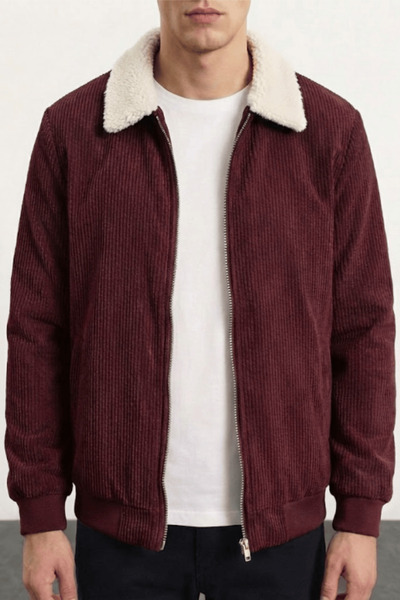 GENIUS STORE Men's Velvet Coat Plush Lined Shirt Collar Windproof Velvet Coat