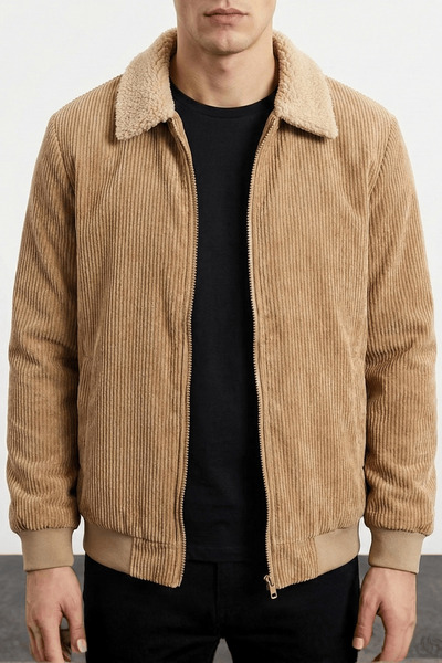 GENIUS STORE Men's Velvet Coat Plush Lined Shirt Collar Windproof Velvet Coat