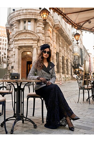 1Moda1Tarz Imported Fabric Top Button and Brooch Detail Belted Lined Special ...