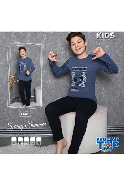 Produse.Top Pijamale pentru băieți cu cămașă albastră cu mânecă lungă și pant...