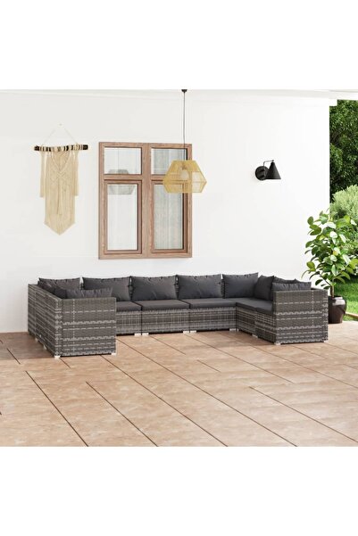 vidaxl 9 Piece Garden Lounge Set with Cushions Poly Rattan Grey