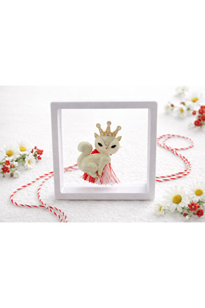 OEM Martisor brooch 5 cm, Fox with crown, in a 9x9 cm box with window, March ...