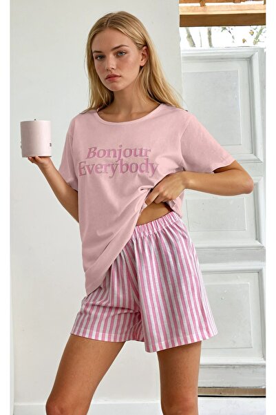 CARLA MARA Kısa Kollu Şortlu Pijama Takımı Pembe