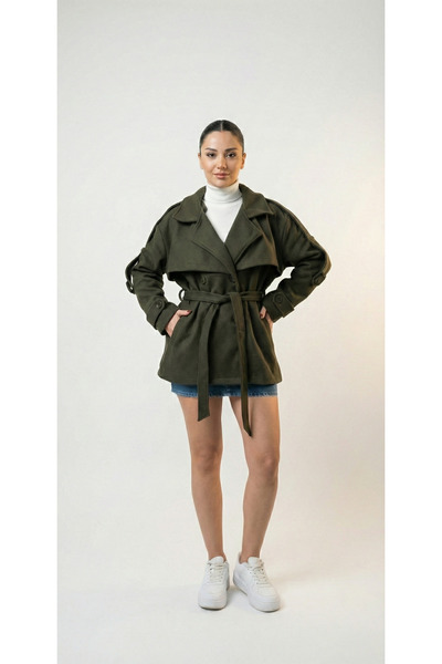 Miyalon Trench scurt de damă, fără căptușeală, din țesătură Cashmere