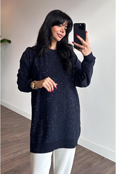 Mahhar Pul Detaylı Oversize Tunik - Lacivert