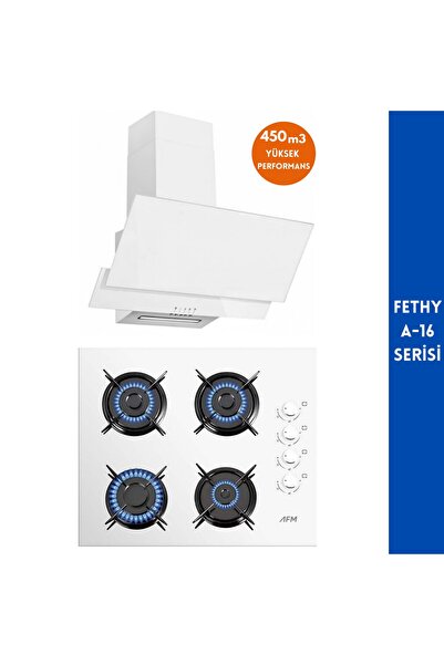 AFM tech Fethy A-16 Ocak ve Davlumbaz 2'li Beyaz Cam Ankastre Set ( FM3301W +...
