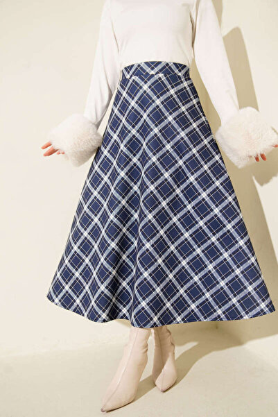 VOLT CLOTHİNG Plaid Scuba Skirt with Elastic Waist