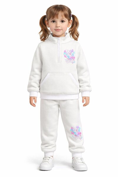 BUTİK AYVİTRİN Girls' Tracksuit Set Three Thread Cotton Puff Fabric