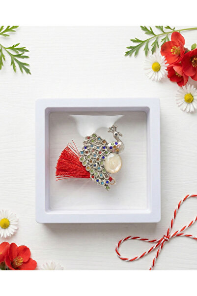 OEM Martisor brooch 5 cm, Peacock with crystals, in a 9x9 cm box with window,...