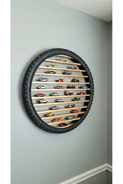 Dekorobi Dekoratif Tekerlek Raf - Ahşaplı Oyuncak Araba Sergileme Standı (Hot...