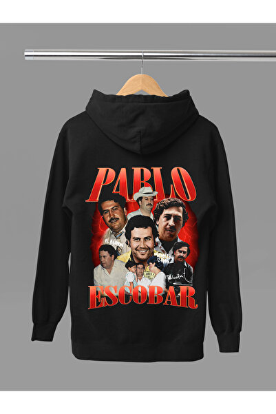 MAGORS سويت شيرت بقلنسوة من القطن مطبوع عليه بابلو إسكوبار بأكمام طويلة مبطن ...