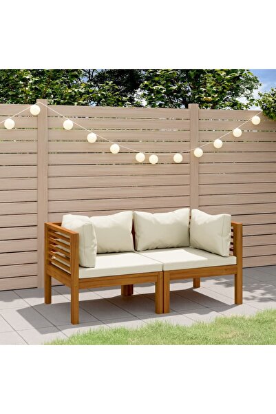 vidaxl 2-Seater Garden Sofa with Cream Cushion Solid Acacia Wood