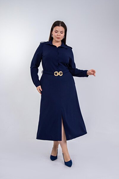 Roxxlen Rochie cu guler tip cămașă și curea pentru femei, mărime mare