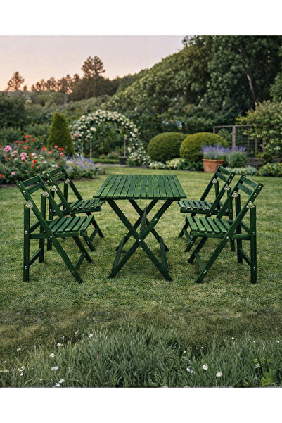 ALAÇAM MOBİLYA Sağlam Katlanır Ahşap Masa Sandalye Seti – 4 Sandalyeli Bahçe ...