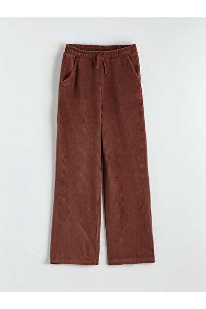LC Waikiki Lcw Kids Brown Velvet Sweatpants for Girls with Elastic Waist