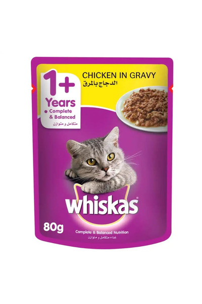 Whiskas Chicken in Gravy, Wet Cat Food Pouch for 1+ Years Adult Cats- 80 gm