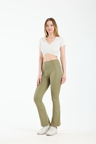 Demente Toparlayıcı Etkili İspanyol Paça Yüksek Bel Dalgıç Tayt - Spor&Fitness