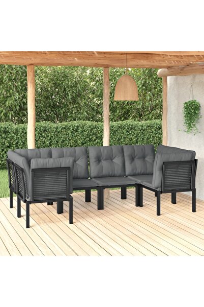 vidaxl 6 Piece Garden Lounge Set Black and Grey Poly Rattan