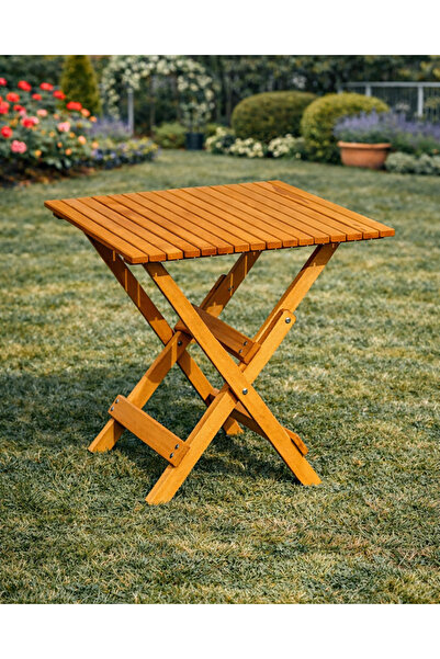 ALAÇAM MOBİLYA Sağlam Katlanır Ahşap Bahçe Masası – Balkon Dış Mekan