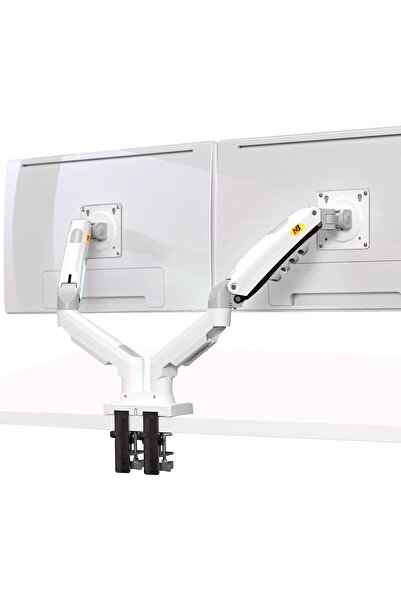 HPYTECH حامل شاشة مزدوج من نورث بايو F160 باللون الأبيض مع زنبرك غازي - متواف...