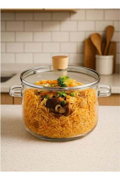 LC 1.8L Capacity Glass Cooking Pot with Lid – Transparent Heat-Resistant Pot