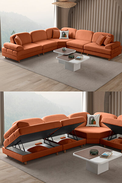 Eymense Aries Modüler Köşe Koltuk Takımı L Turuncu