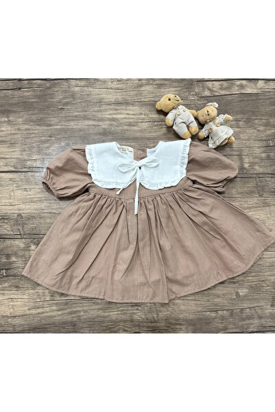 Petibör Baby Yakalı Keten Kısa Kol Kız Çocuk Elbise