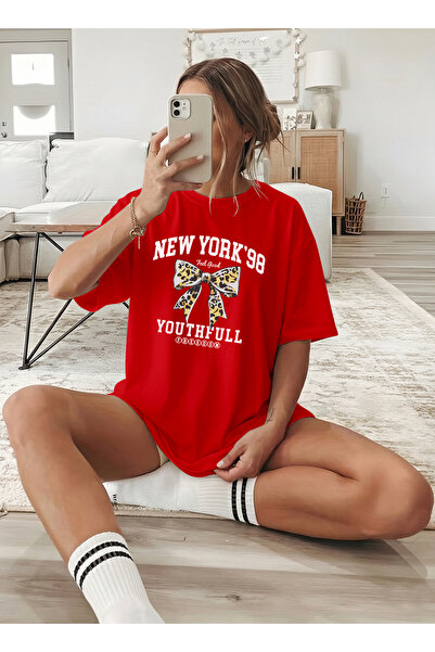 caddekombin Ženska New York grafika Štampano crvena T-shirt