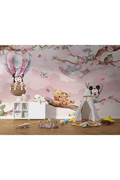 Grown Bebek Çizgi Film Karakterleri Pembe Çocuk Odası Duvar Kağıdı