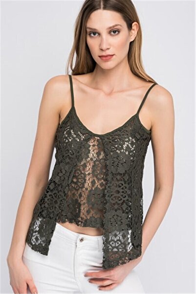 CARLA MARA Lace Frontal Double Layered Strap Blouse Khaki