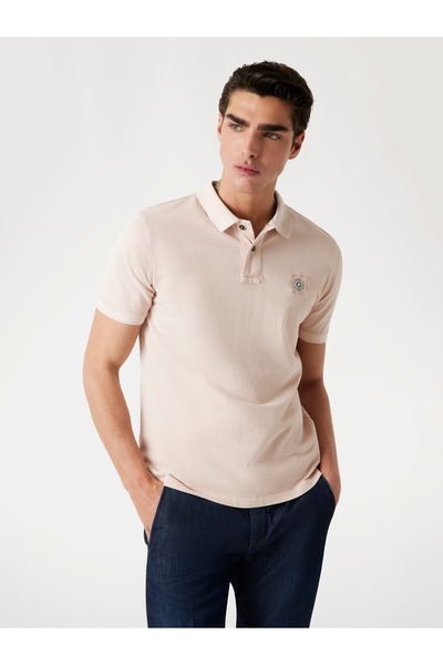 Guess Ανδρικό ροζ μπλουζάκι πόλο που πλένεται