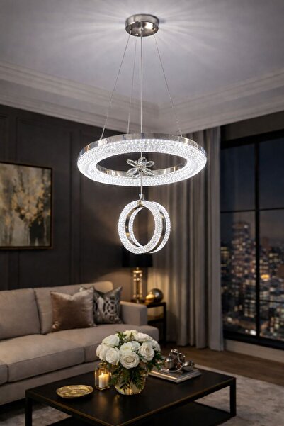 RSCOLLECTIONS Tekli Mirage ( Akrilik ) Modern Sarkıt Led Avize Kumandalı Krom