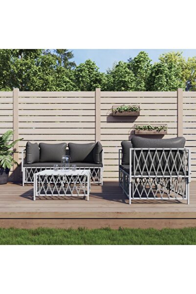 vidaxl 5 Piece Garden Lounge Set with Cushions White Steel