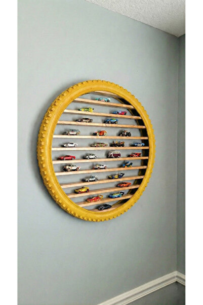 Dekorobi Dekoratif Tekerlek Raf - Ahşaplı Oyuncak Araba Sergileme Standı (Hot...