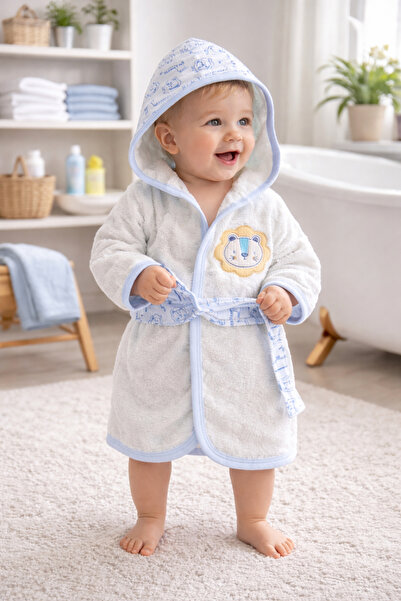 Atlas Baby House طقم مناشف رداء حمام للأطفال الأولاد مع شكل أسد مع نعال، مصنو...